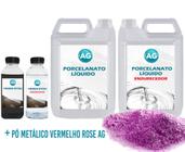 Kit Porcelanato Líquido Metálico Vermelho Rose Ag Por M