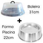 Kit Porta Bolos Boleira Grande Com Tampa e Prato 31cm e Forma Assadeira Ballerine Piscina 22cm Alumínio