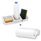 Kit Porta Detergente Esponja Sabão Organizador de Pia Plástico + Suporte Papel Toalha Pia Cozinha