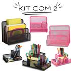 Kit Porta Lápis Treco Organizador Mesa de Escritório Aramado