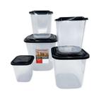 Kit Porta Mantimentos C/ 5 Potes Preto Empilhável BPA Free - Uninjet