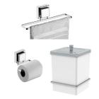 Kit Porta Papel Higiênico Toalheiro 25cm Lixeira 6,5L Com Suporte Ventosa Branco Cromado - Future