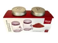 Kit Porta Sal Pimenta Mini Canecas Vidro Transp Alça e Tampa Prata 120ml Wincy