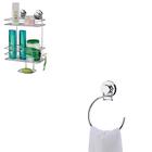 Kit Porta Shampoo e Sabonete + Toalheiro Argola 18Cm Ventosa - Vip capas
