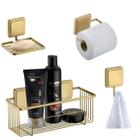 Kit Porta Shampoo Saboneteira Suporte Papel Higiênico Gancho Banheiro Adesivo Dupla Face Dourado - Future