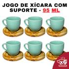 Kit Porta Xícara Circular com Xícara em Porcelana Verde 95ml - Senhora Madeira