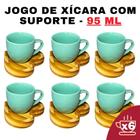 Kit Porta Xícara Coração Com Xícara Em Porcelana Verde 95Ml - Senhora Madeira