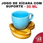 Kit Porta Xícara Coração com Xícara Porcelana Azul 95ml - Suporte-Prático-Conjunto-Café-Design-Moderno-Personalizada