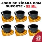 Kit Porta Xícara Coração Com Xícara Porcelana Preto 95Ml