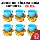 Kit Porta Xícara Coração Com Xícara Porcelana ul 95Ml