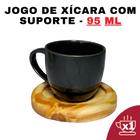 Kit Porta Xícara Redondo Com Xícara em Porcelana Preto 95ml - Design-Moderno-Suporte-Prático-Alta-Qualidade-Conjunto-Café