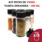 Kit Pote de Temperos e Condimentos de Vidro com Tampa Dosadora - Pote de Tempero - Frasco de Tempero - Tampa Preta