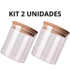 Kit Potes de Vidro com Vedação Completa Tampa de Bambu