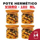 Kit Potes de Vidro Herméticos com Tampa de Bambu 180ml - 6,5x6,5