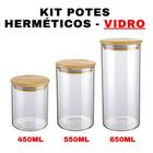 Kit Potes de Vidro Herméticos com Tampa em Bambu Variados - Senhora Madeira