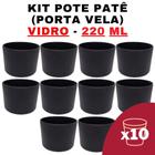 Kit Potes de Vidro Jateado Patê Preto S/ Tampa 220ml - Patê - Whisky - Velas - Gourmet - Decoração- Degustação - Senhora Madeira