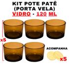 Kit Potes de Vidro Patê Ambar C/Tampa 120ml - Patê - Whisky - Velas - Gourmet - Decoração- Degustação