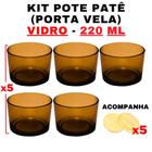 Kit Potes de Vidro Patê Ambar Translúcido C/Tampa 220ml - Patê - Whisky - Velas - Gourmet - Decoração- Degustação