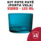 Kit Potes de Vidro Patê Azul S/Tampa 120ml - Patê - Whisky - Velas - Gourmet - Decoração- Degustação - Senhora Madeira