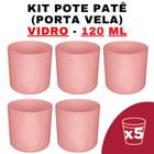 Kit Potes de Vidro Patê Jateado Rosa S/Tampa 120ml - Patê - Whisky - Velas - Gourmet - Decoração- Degustação - Senhora Madeira