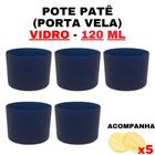 Kit Potes De Vidro Patê Jateado ul Escuro C/Tampa 120Ml