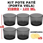 Kit Potes de Vidro Patê Preto 120ml c/ Tampa - Senhora Madeira