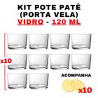 Kit Potes de Vidro Transparente Patê C/Tampa 120ml - Patê - Whisky - Velas - Gourmet - Decoração- Degustação