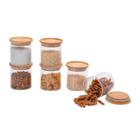 Kit Potes Hermeticos Vidro Circular Bambu 2000/500 - 5Pçs - Oikos