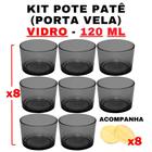 Kit Potes Vidro Patê Preto Translúcido 120ml - 8 uni - Senhora Madeira