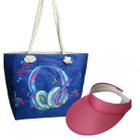 Kit praia bolsa tote estampada + viseira esportiva aba larga