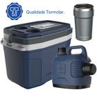 Kit Praia Caixa Cooler Térmico Azul 20L + Garrafão 5L + Copo 500ml Chumbo