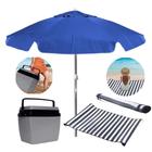 Kit Praia Caixa Termica com Alca 26 L + Guarda Sol 1,60 M Azul + Esteira