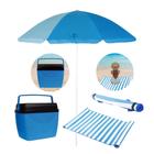 Kit Praia Caixa Termica Cooler 26 L + Guarda Sol 1,50 M + Esteira Azul