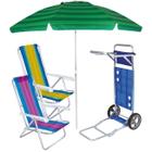 Kit Praia Carrinho Com Avanço + 2 Cadeira Reclinável 8 Pos Alum + Guarda Sol 2,4m - Mor