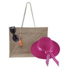 Kit Praia Com Chapéu De Palha, Bolsa, Sacola De Palha E Oculos De Sol Feminino Básico Para Piscina, Passeios
