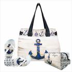 Kit Praia Feminino Âncora Azul Marinho com Bolsa, Necessaire e Chinelo, Magicc