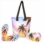 Kit Praia Feminino Beach, Bolsa, Necessaire e Chinelo, Magicc