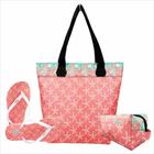 Kit Praia Feminino Estrela-do-Mar Salmão com Bolsa, Necessaire e Chinelo, Magicc