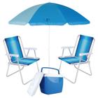 Kit Praia Guarda Sol 1,50 M + 2 Cadeiras de Praia + Caixa Termica Azul Mor