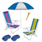 Kit Praia Guarda Sol 1,8m 2 Cadeira Reclinável 8 Pos Alum Mesa Portátil Saca Areia - Mor