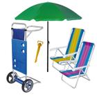 Kit Praia Guarda Sol 1,8m 2 Cadeira Reclinável 8 Posições Carrinho De Praia Saca Areia - Mor