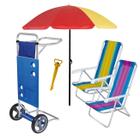 Kit Praia Guarda Sol 1,8m 2 Cadeira Reclinável 8 Posições Carrinho De Praia Saca Areia - Mor