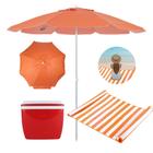 Kit Praia Guarda Sol Laranja 1,60 M + Esteira 1,80 M + Cooler 18 Litros