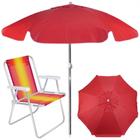 Kit Praia Guarda Sol Vermelho 1,60 M e Cadeira de Praia Aluminio