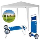 Kit Praia Tenda Gazebo 3x3 M Rafia Branca + Carrinho com Avanco Mor