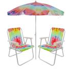 Kit Praia Tie Dye 2 Cadeira Alta Alumínio + Guarda Sol 2m Praia Piscina Jardim - Belfix