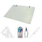 Kit Prancheta A4 Formica Par Esquadro 26 Cm Compasso Cis 303