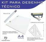 Kit Prancheta Desenho Técnico Engenharia Arquitetura Edificações a4 Formica Par Esquadro 26 cm Compasso Cis 170 Regua 30 - Fenix