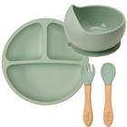 Kit Pratinho Bowl E Talheres Em Silicone E Bambu BLW Bebê Verde Buba