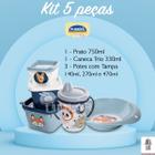 Kit Prato Caneca Copo com Alça Trio 3 Potes Conect com Tampa